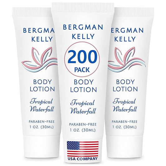 BERGMAN KELLY - Travel Size Lotion - 1 fl oz, 200 PK, Tropical Waterfall - Delight Your Guests w/Invigorating & Refreshing Body Lotion - Quality Mini & Small Size Guest Hotel Toiletries in Bulk