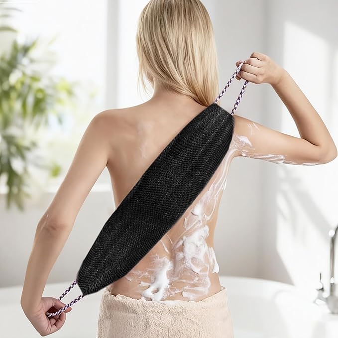 Manmihealth Soft Silicone Body Scruuber & African Bath Sponge Net Set, Gentle-Cleansing Shower Brush & Exfoliating Mesh Combination, Lathering Well Africa Wash Net Shower Scrubber (Black)