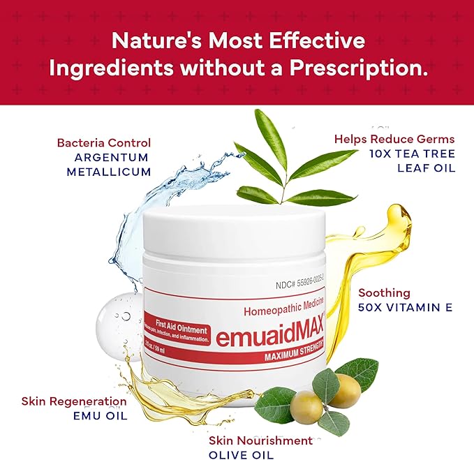 emuaid EMUAIDMAX Ointment for Itchy Skin, Maximum Strength Treatment for Athlete's Foot, Psoriasis, Jock Itch, Rash, Eczema, Cold Sores, Blisters, and Yeast Infection, 0.5oz