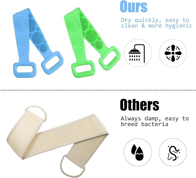 Silicone Body Scrubber for Shower,Silicone Back Body Scrubber with Handle,27.5 Inch Exfoliating Deep Clean Bath Body Brush Scrubber for Men and Women-2 PCS