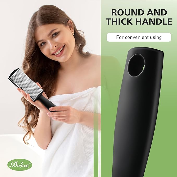 BALUCA Foot Files Callus Remover Stainless Steel Foot Rasp and Dual Sided Feet File Professional Scrubber Pedicure Tools Premium for Feet Care Remove Hard Skin, Black