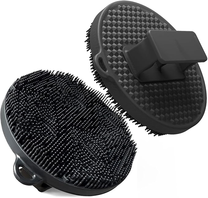 Silicone Body Scrubber-Silicone Shower Brush for Gentle Exfoliating & Lathering with Body Scrub & Wash, Durable & Hygienic, Deep Cleansing Exfoliator for All Skin Types - Shower Essential(1Pack.black)