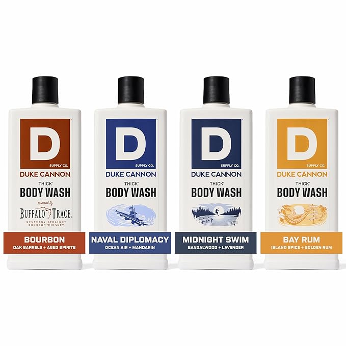 Duke Cannon Supply Co. THICK High-Viscosity Body Wash for Men THICK IN A BOX Variety 4 Pack - Premium Ingredients, Plant-Based Thickeners, Superior Lather, Natural Exfoliate, 17.5 Fl Oz (4 Pack)