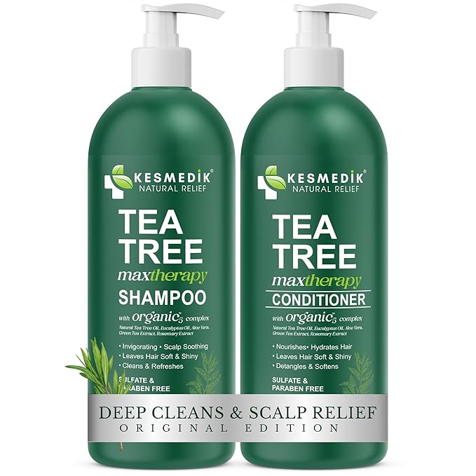Tea Tree Oil Shampoo and Conditioner MaxTherapy Set, Itchy Scalp Relief, Refreshes & Cleanses Dandruff & Buildup, Clarifying for Oily Hair, Women & Men, 16 fl oz Each