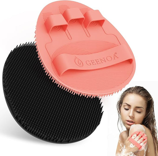 Upgrade Silicone Bath Glove 2PCS, 360° Anti-Slip & Enlarged Silicone Body Scrubber for Rich Foam Deep Cleaning, Revolutionary No-Grip & Hand-fit Shower Scrubber for All Skin Types(Black+Pink)