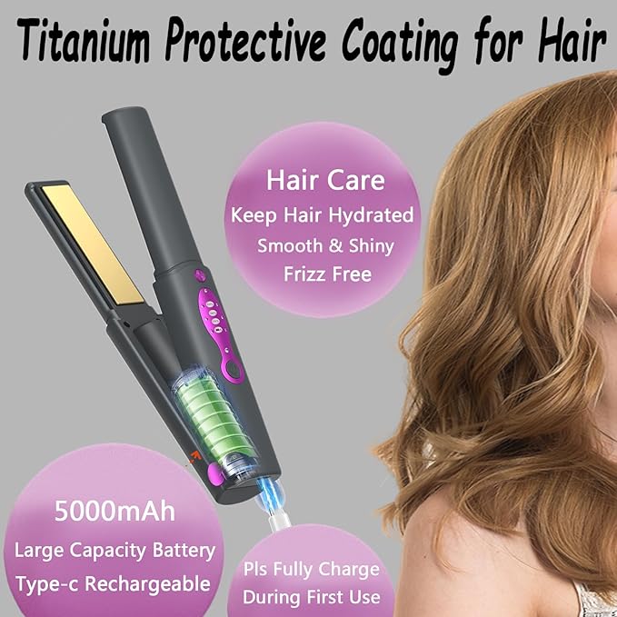 OBEST Cordless Hair Straighteners Curler 2 in 1,Fast Heating Cordless Flat Iron, Portable Straightener for Hair Straightening and Curling, 5000mAh, Titanium Curling Iron with Protective Plates