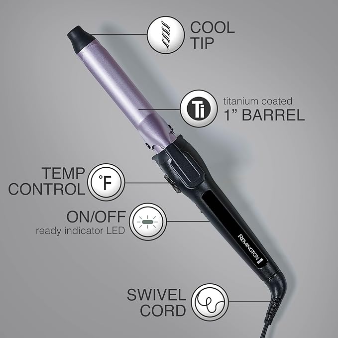 Remington Anti-Static 1-Inch Clipped Curling Iron with Titanium Protection, Fast Heat-Up, Ceramic Barrel for Soft Classic Curls & Defined Waves, Auto Shut-Off