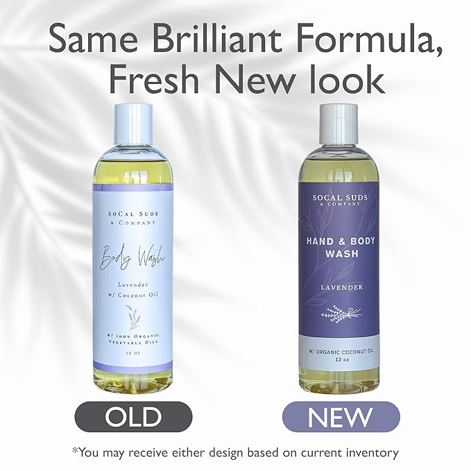 SoCal Suds & Company - 12oz Organic Soap Liquid, Gentle Hand & Body Wash, Organic Body Wash for Men and Women, Made w/Organic Oils & Coconut Oil, Bath Essentials for All Skin Types - 2pk Lavender