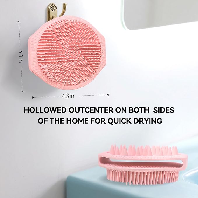 OTHIX Dual-Sided Silicone Body Scrubber -Silicone Loofah 2 in 1 Body Scrubber Exfoliator ＆ Scalp Massager for Shower, All Skin Type, Lather Well, Easy to Clean, 1pc (Pink)