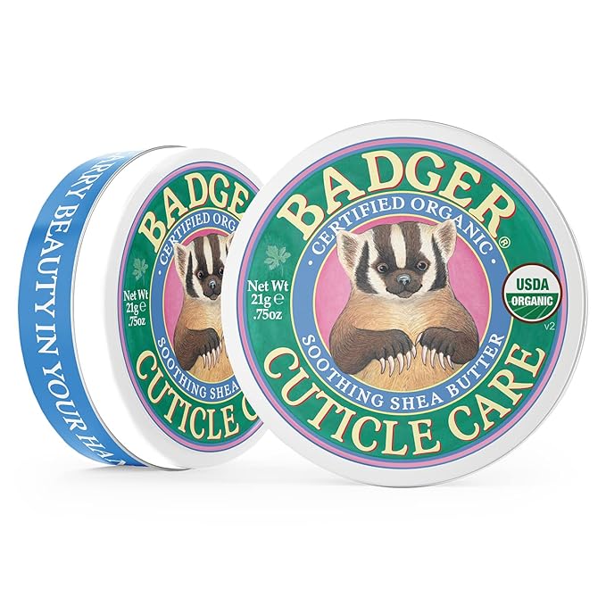 Badger Cuticle Care, 100% Organic Cuticle Cream for Natural Nail Care, Soothe & Restore Dry & Splitting Cuticles, Rich Shea Butter, Light Citrus Scent, .75oz Tin, 3-Pack