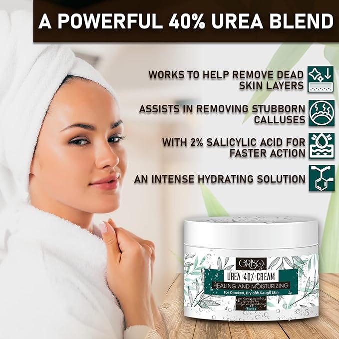 Urea Cream 40 Percent - Intensive Hydration for Dry and Cracked Heels, Feet, Hands, Elbows and Knees - Callus Remover for Women with Salicylic Acid - Helps Athletes Foot - Foot Odor - 4 oz