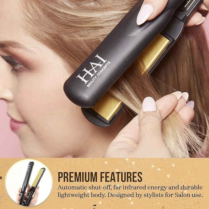 HAI Beauty Concepts Convertible Flat Iron for Women, Professional Ceramic Fast Heating Hair Flat Iron with 5 Temperature Levels - Best Hair Straightener for All Hair Types - Gold