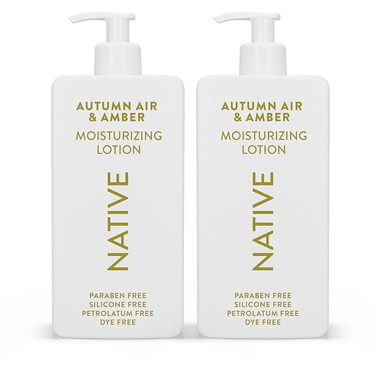 Native Body Lotion with Naturally Derived Ingredients - Autumn Air & Amber - Silicone, Paraben, & Dye Free Leaving Skin Soft and Hydrating | Fall Seasonal Scent Bundle, 16.5 oz - 2 Pk