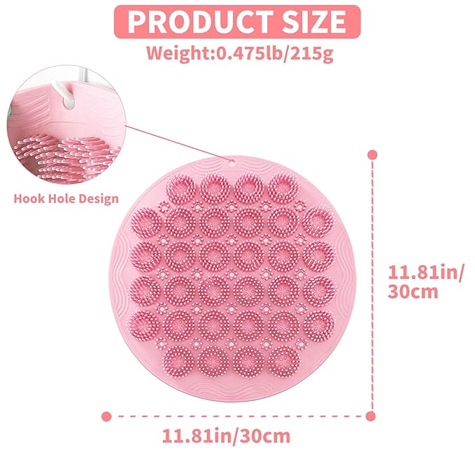 Shower Foot Scrubber Mat & Silicone Back Scrubber with Soft Silicone Bristles,Quick Drying Foot Scrubber in Shower,Deep-Cleaning Wall Mounted Back Scrubber Bath(Pink)
