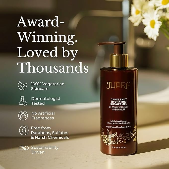 Juara - Candlenut Hydrating Shower Gel | Moisturizing Body Wash | Natural Soap | Soothe Skin | Gentle Nourishment | Cruelty Free, Paraben & Sulfate Free, Vegetarian | 12 oz.
