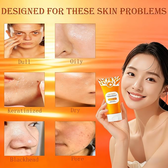 Orange Exfoliating Gel for Face & Body, 2026 Exfoliating Cleansing Gel Scrub, Pore Orange Peeling Scrub, Deep Clean Pores, Remove Blackheads & Moisturize Skin, All Types Skin