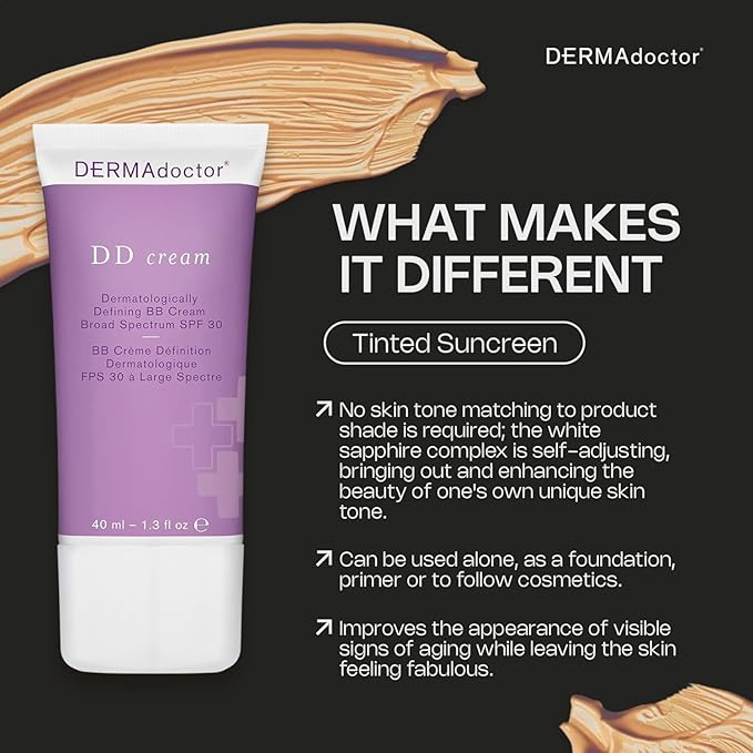 DERMAdoctor Tinted Moisturizer with SPF 30, Mineral DD Cream, Universal Tint Primer, Hydrating Face Moisturizer with SPF, Lightweight Sheer Coverage Broad-Spectrum Zinc Oxide Sunscreen, All Skin Types