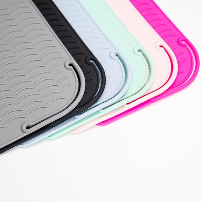 ANGENIL Silicone Heat Mat for Hair Tools - Flat Iron and Curling Iron Mat Heat Resistant for Counter, Heat-Resistant Flat Iron Travel Essentials Case, Vanity Organizer, Grey, Normal Size 9" x 6.5"