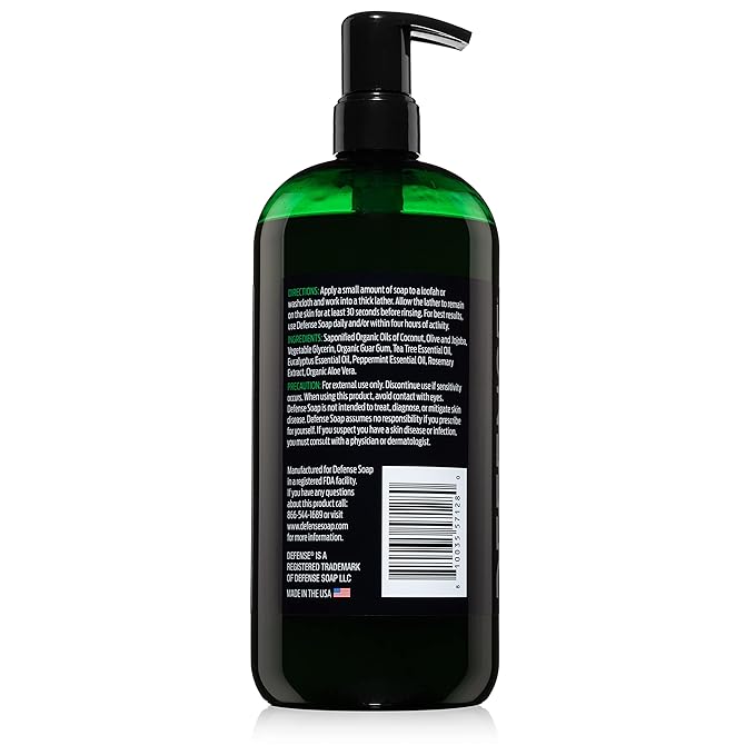 Defense Soap Peppermint Tea Tree Body Wash | All Natural Organic Shower Soap for Athletes | Odor Control & Skin Fungal Protection for Sports, Post Workout & Recovery - 32 oz