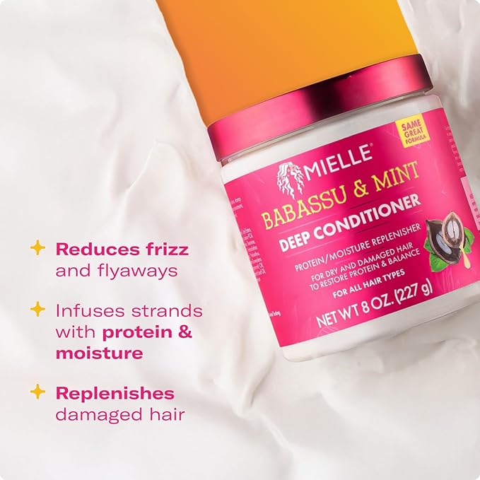 Mielle Organics Babassu & Mint Deep Conditioner with Protein, Moisturizing & Conditioning Deep Treatment, Hydrating Repair for Dry, Damaged, & Frizzy Hair (8 Oz)