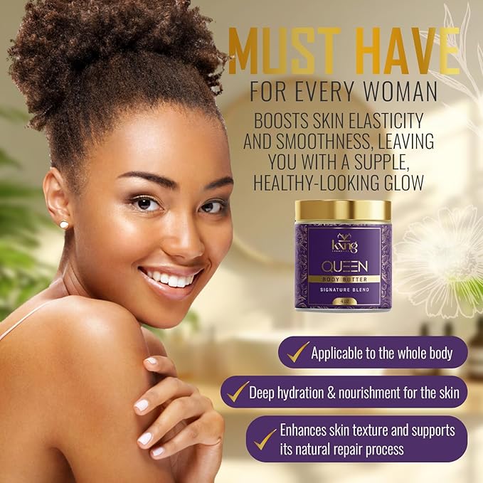 KXNG Cosmetics, Body Butter, Organic Skin Care for Men and Women, Body Moisturizer Lotions and Creams, Raw Shea Butter, Cocoa Butter, Mango, Coconut Oil, Hand, Foot, All Skin Types (Queen)