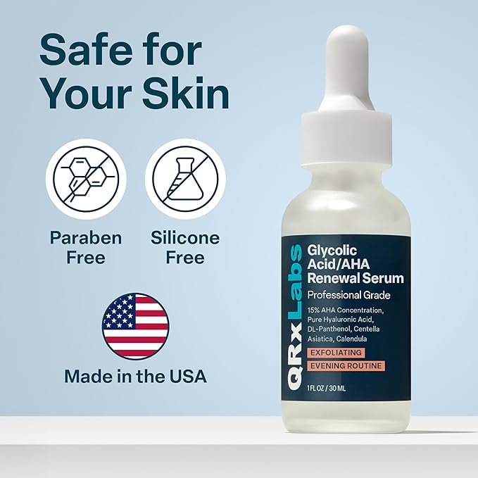 QRxLabs 15% Glycolic Acid Face Serum - Brightening Serum & Dark Spot Corrector - Gentle Face Exfoliator - Anti-Aging Skin Care for Fine Lines & Wrinkles - 1 Fl Oz