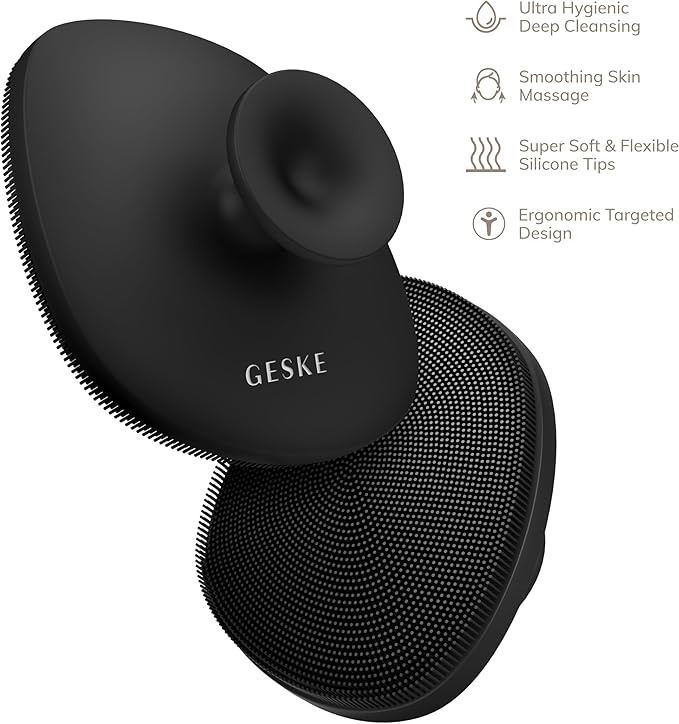 GESKE Body Brush | 4 in 1 | Cleansing Brush for The Entire Body | Professional Deep Cleaning | Soft Silicone Bristles | Ergonomic Two-Finger Design | Cleanses & Massages