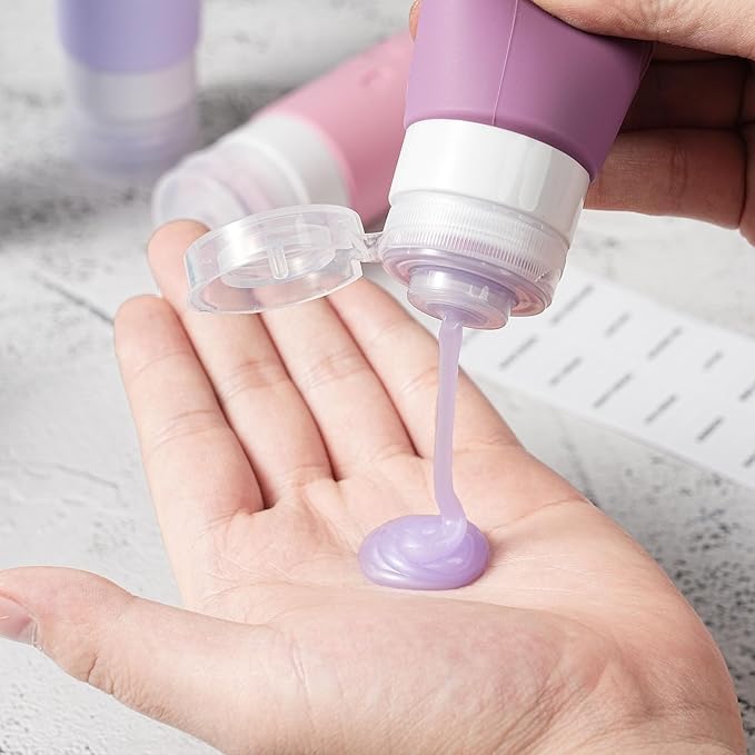 Travel Bottles for Toiletries, TSA Approved Travel Containers 3oz Leak Proof Travel Tubs Refillable Liquid Travel Accessories for Shampoo Conditioner Lotion Body Wash(Multicolored I)