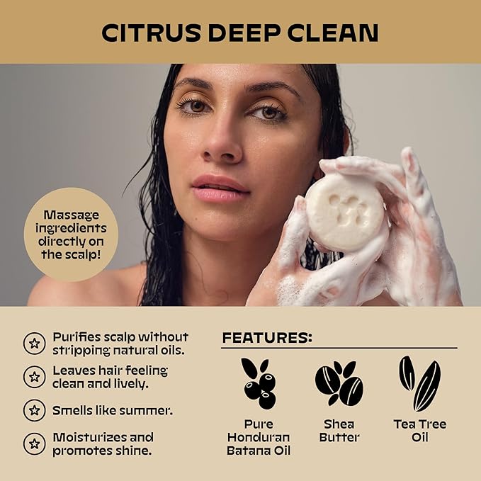 NOLE CARE Sustainable Bar Shampoo and Conditioner (2 pack) with Citrus & Batana Oil, for Oily Hair - Sustainable, PH Balanced, Sulfate Free, Plastic Free - 5.12 Oz