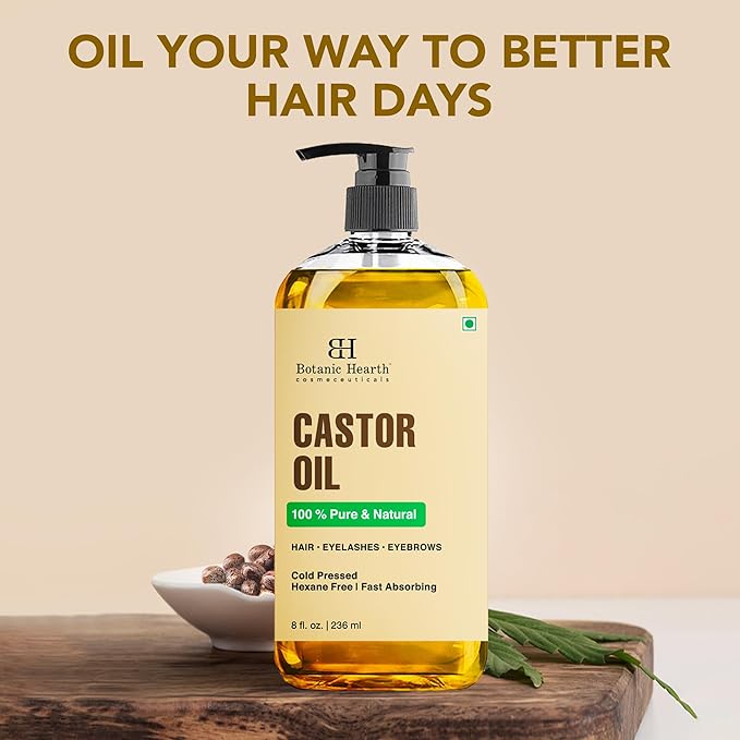 Botanic Hearth 100% Pure & Natural Castor Oil with Massager for Hair Growth (8 fl oz)| Infused with Cold Pressed Castor Hair Oil |Repairs Dry Damaged Hair, Strengthening, Healthier Hair