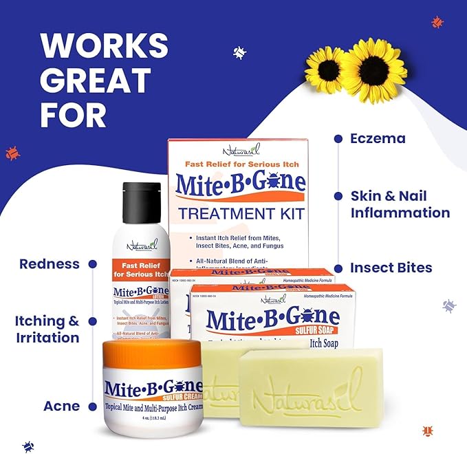 Mite Treatment Lotion & Soap by Mite-B-Gone |Natural Relief for Acne, Bug Bites, Skin Redness & Itching, Discomfort & Rosacea | Safe for Kids and Adults| Treatment Kit