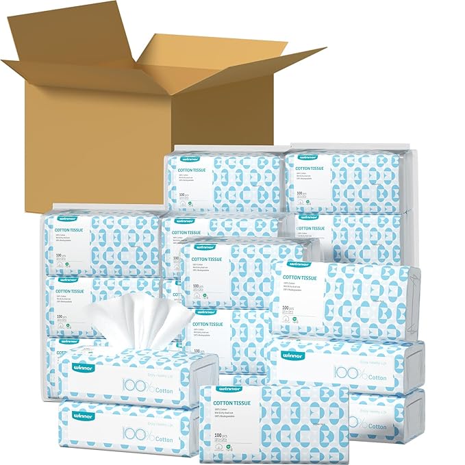 Winner Soft Face Towels, 100% USDA Biobased Facial Towels, 6 Packs per Case, 36 Bags Total