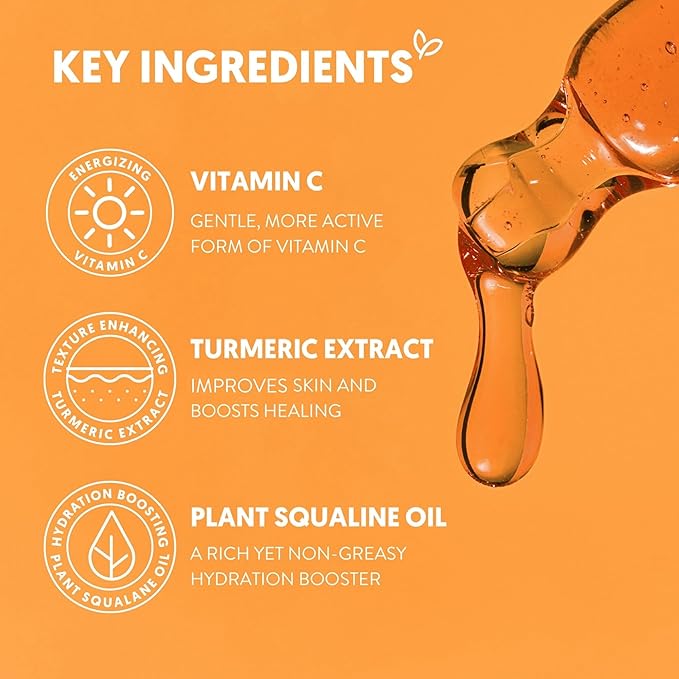 By Nature Brightening & Hydrating Face Oil - Vitamin C Oil & Turmeric Extract Enriched with Plant Squalane Oil for Face- Revitalize Dull, Tired Skin - Vitamin C Face Oil for Women and Men, 1 Fl Oz