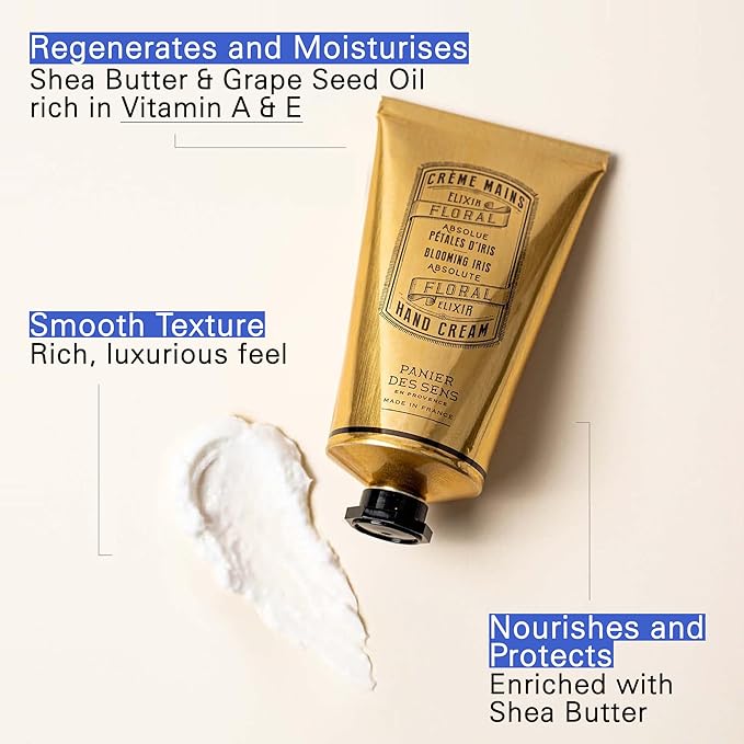 Panier des Sens Iris Hand Cream - Nourishing Shea Butter Hand Cream for Dry Cracked Hands 97% Natural Ingredients - Dermatologically Tested Hand Lotion for Woman Made in France, 2.5 fl oz