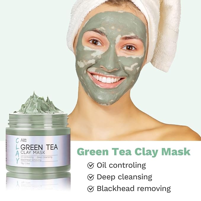 ANAI RUI 3Pcs Face Mask Set, Turmeric Clay Mask - Green Tea Face Mask - Dead Sea Minerals Mud Mask, Holiday Gift Set, Stocking Stuffers for Women &Teen Girls, Self Care Gifts for Women 2.5 oz each