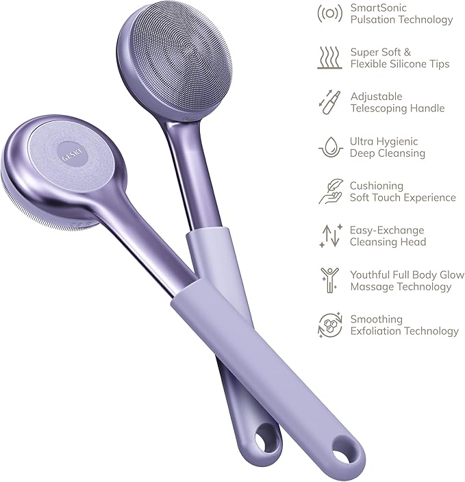 GESKE Sonic Full-Body Brush & Intensive Exfoliator | 8 in 1 | Electric Body Cleansing Brush | With SmartSonic Pulsations | Deep Cleansing, Exfoliation, Massage | Extendable Handle | Rough Skin Remover