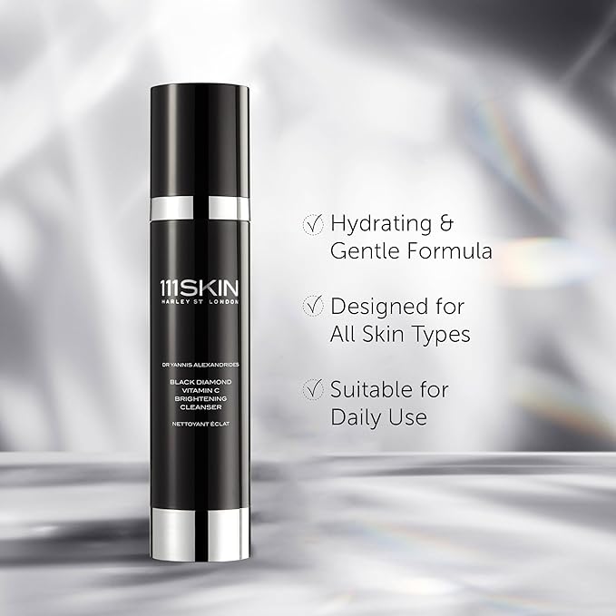 111SKIN Black Diamond Vitamin C Cleanser Face Wash for All Skin Types, Foaming Facial Cleanser with Peptidic Microalgae Complex for Dull Uneven Skin Tone & Dark Spots 3.4 fl oz