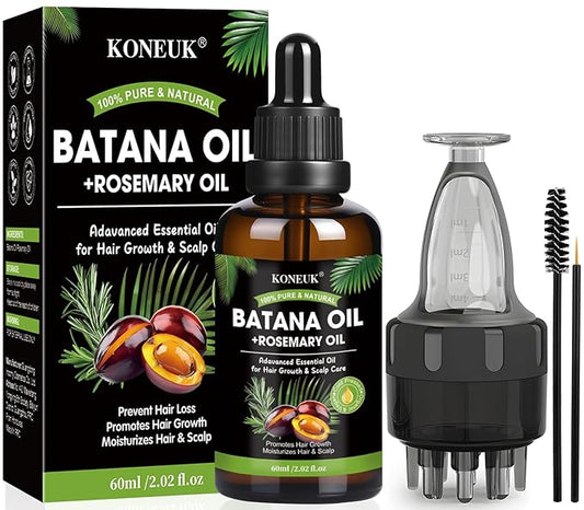 Batana Oil for Hair Growth and Rosemary Oil for Hair Growth, Nourish Dry Damaged Hair, Promote Thicker & Stronger Hair for Men Women, with Hair Oil Applicator, 2.02 Fl Oz