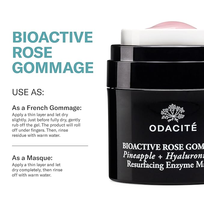 Odacité Exfoliating Face Peel Mask - Bioactive Rose Gommage, Pineapple, and Hyaluronic Acid Gel Glow Recipe- Resurfacing Enzyme Mask for Dullness, Clogged Pores and Dead Skin Build Up, 1.69 fl oz