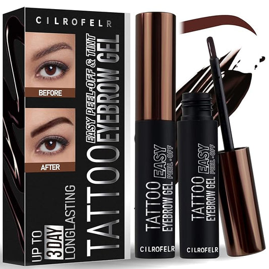Cilrofelr Tattoo Peel Off Eyebrow Gel, Easy Tattoo Brow Peel Off Gel, Last Up to 3 Days, Waterproof, Transfer-proof, For Fuller & Defined Looking Brows, Warm Brown (2 Pack)