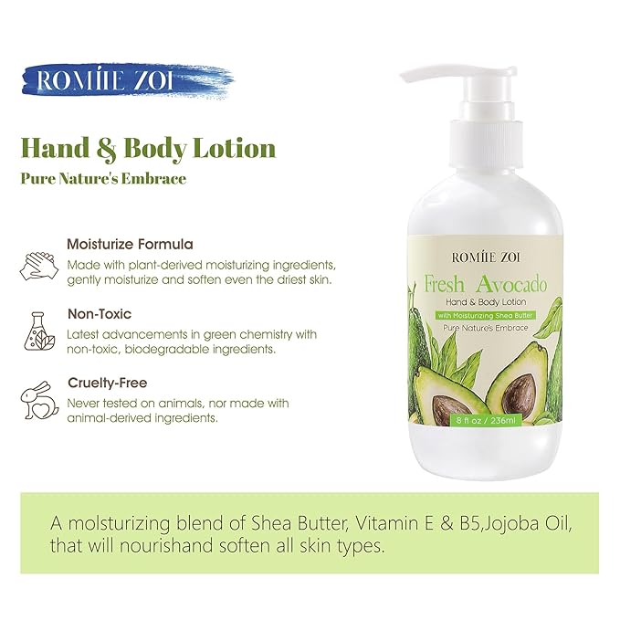 ROMIIE ZOI Daily Hand & Body Lotion with Moisturizing Shea Butter for All Skin Type- Fresh Avocado - 236 ML / 8 FL OZ