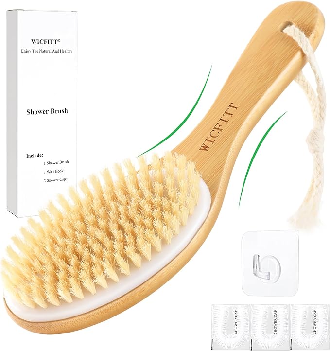 Dry Brushing Body Brush, Exfoliating Dry Brush with Boar Bristles, Soft Shower Brush for Cleaning Body, Improving Blood Circulation and Lymphatic Drainage,Skin Care Brush(Bamboo Handle)
