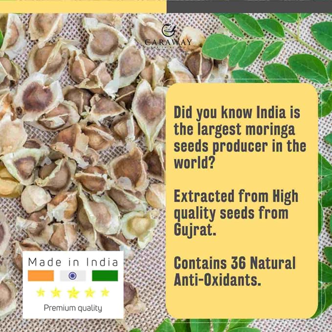 CARAWAY Organic 100% Pure Cold-Pressed Moringa Seed Oil - 4 fl oz | Unrefined Moringa Oil - Anti-Aging & Anti-Dandruff | Great for Hair, Skin and Face | Ideal Carrier Oil For Essential Oils Mixing