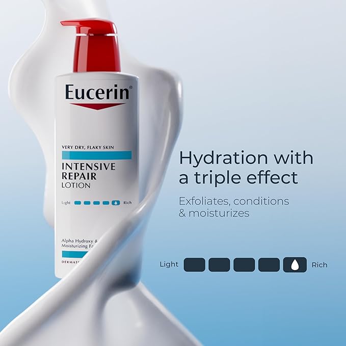 Eucerin Intensive Repair Body Lotion for Dry Skin with Alpha Hydroxy, Moisturizes, Exfoliates and Conditions, Fragrance Free and Paraben Free, Holiday Gifts for Self Care, 16.9 Fl Oz Bottle