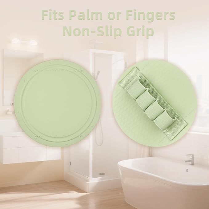 3-Pack Bath Scrubber Kit: 2 Silicone Exfoliating Pats & Double-Sided Long Handle Back Scrubber Bath Puff for Deep Cleansing. (Pink & Green & Pink)