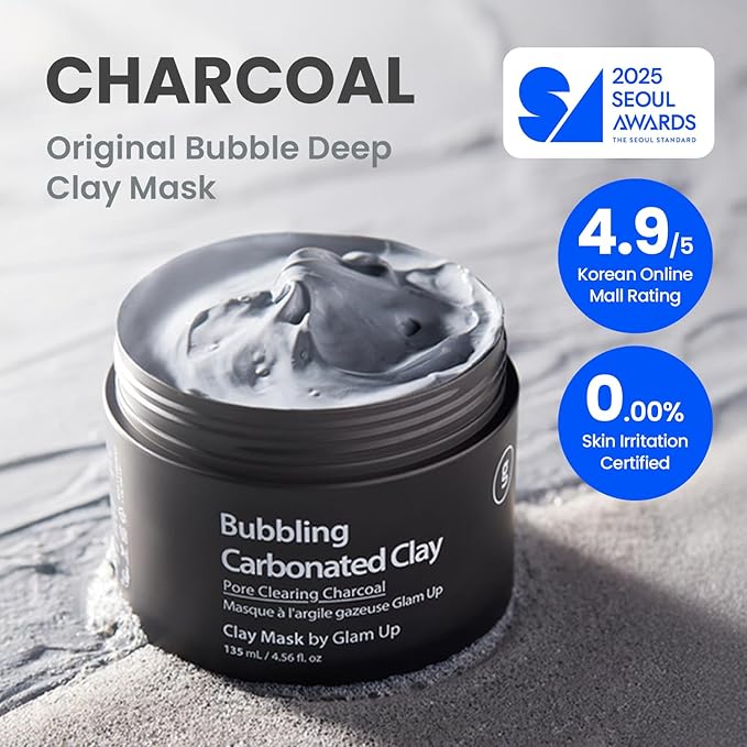 GLAM UP Clean Bubbling Carbonated Clay Mask for Face, Easy-Wash Off Pack, Deep Cleansing, Refreshing Skin Clay Mask, Korean Vegan Skin Care 135ml (4.56 Fl Oz)