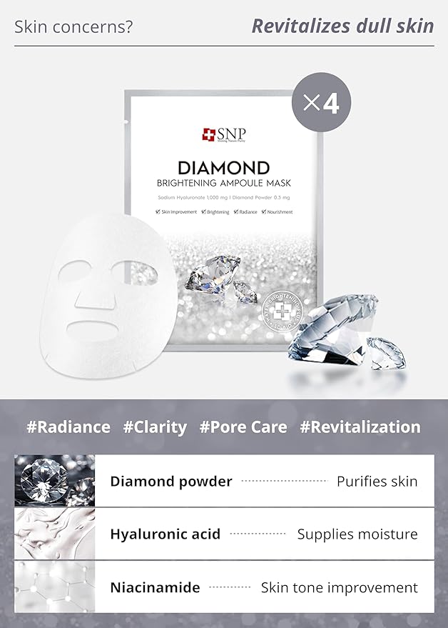 SNP Variety Ampoule Sheet Mask Set | Bird's Nest, 24K Gold, and Diamond Face Mask | Hydrating, Moisturizing, Nourishing for Sensitive Facial Skin | Korean Face Masks Skincare | 12 Sheets