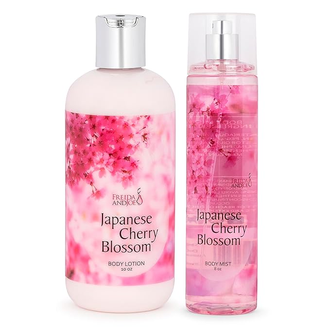 Home Spa Gift 10oz Deep Moisturizing Fragrance Body Lotion & 8 oz. Fine Fragrance Body Mist Set Self-Care Combo for Women & Girls (Japanese Cherry Blossom)