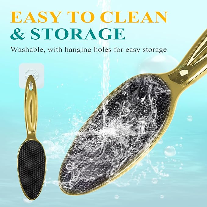 Glass Foot File, Foot Scrubber for Hard Skin Remover - Foot Callus Remover, Pedicure Tools for Feet Dead Skin, Foot Care for Women and Men, Gentle Effective Heel Scraper (Gold)