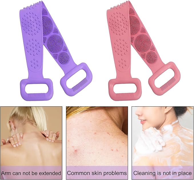 Silicone Body Scrubber for Shower,Silicone Back Body Scrubber with Handle,27.5 Inch Exfoliating Deep Clean Bath Body Brush Scrubber for Men and Women-2 PCS